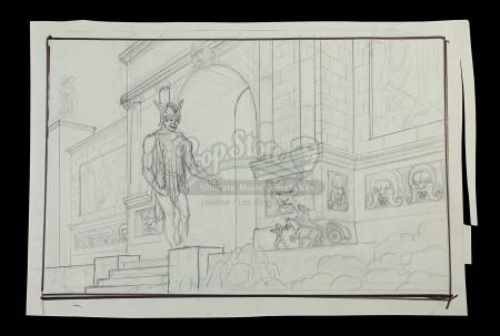 JASON AND THE ARGONAUTS (1963) - Ray Harryhausen Hand-Drawn Concept of Jason's (Todd Armstrong) Arrival at Mount Olympus
