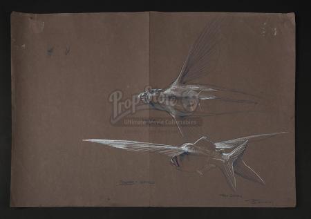 PIRANHA PART TWO: THE SPAWNING (1981) - James Cameron Hand-Drawn Piranha Illustration