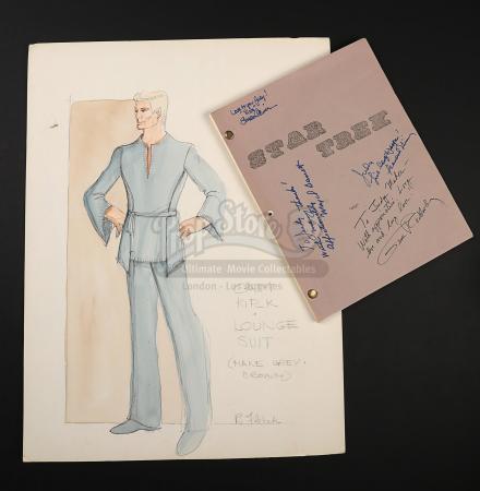 STAR TREK (TV 1966-1969) - Robert Fletcher Hand-Painted Captain Kirk Costume Design and 'The Cage' Autographed Script