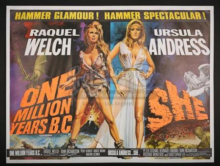 ONE MILLION YEARS B.C. (1966) / SHE (1965) - UK Quad Poster (c' 1967-68)